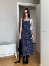 Layered Navy Floral Sleeveless Long Dress