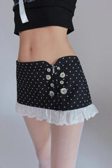 eatmeplz* Shell-button lace-trimmed low-rise half-length skirt