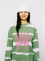 Butterfly Stripe Long Sleeve Tee - Green/White