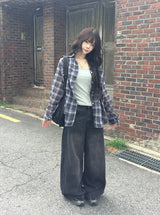 [Shirt + Sleeveless Set] ミロング オーバー フィット チェック カラー シャツ