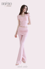 Liiv short-sleeve cap training shirring pants set (TOP)