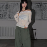 Chev Rose Lace Off-Shoulder Long Sleeve T-shirt