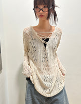 Moi Loose Sheer Mesh Knit Top 3color