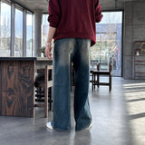 LMN Mute Strap Wide Denim Pants (deep blue)