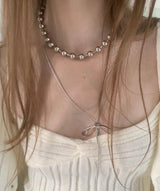 Silver ball bar necklace(6mm)