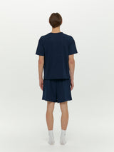 (Unisex) エッセンシャルストレッチフィットハーフスリーブパジャマセット　ネイビー