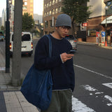 コントラストステッチラウンドニット