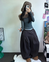 M,XL🤎2サイズ🤎 ダブルピンタックワイドロングバルーンパンツ ❤🤎🖤🩶4カラー