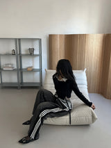 アンゴラ レースアップ クロップド ボートネック ロングスリーブ ニット Tシャツ (3 colors)