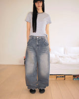 Tinta Heart Print Wide-Leg Denim Pants