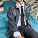 China Neck Raw-edge Denim Jacket