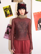 Detachable fur collar long-sleeved T-shirt with patchwork design