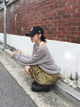 Cream Deep V-Neck Button Loose-Fit Knit (5c)
