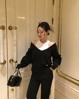 [Bellide made] コンマ、ディープVネックニット