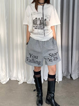 レタリングバンドルーズフィットショートスリーブtシャツ