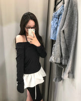 [MADE] Petal, dot wide U-neck T-shirt