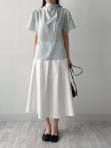 Stitched Cotton Flare Long Skirt