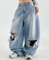 DAMAGED BALLOON RIPPED DENIM💙 LIGHT BLUE DENIM PANTS