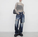 a see-through cropped knitwear