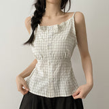 Back Ribbon🌟Check Square Slim Sleeveless Blouse 2 Colors