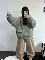 インナーフリースコーデュロイビッグフードジッパー🩶🖤 - 2カラー