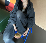 (UNISEX/2WAY) ビッグフードピグメントボクシーヒップルーズジップアップ - 2 COLOR