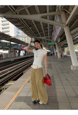 Lace Beige Round Wide Cotton Pants