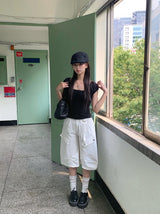 プッツ ポケット カーゴ ピンタック バミューダ パンツ