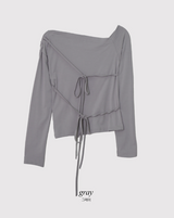 Ribbon Strap One Shoulder Slim T-Shirt (3color)