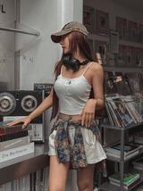 Fake button ribbed cap sleeveless (with cup)