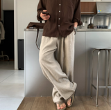 No-Mace Back Banding Two-Tuck Linen Wide Pants