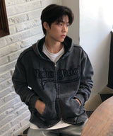 ウォッシュドカットオフアップリケフードジップアップ