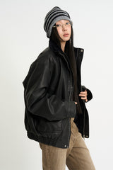 Fur lining leather blouson jumper