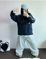 ヒップツーラインナンバーリングロゴスリーブTシャツ💙🤍🖤3カラー
