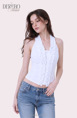 foam lace halterneck blouse