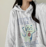 マズキャットプリントオーバーフィットフーディー