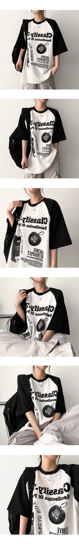 ニールカラーリングラグランニットショートスリーブTシャツ