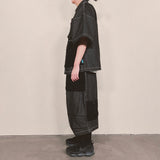 reverse terry pocket denim capri shorts_black