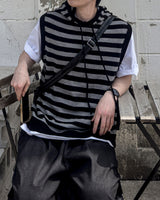 Broad Stripe Knit Hoodie Vest