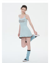 rirri Original Design Summer Stretch Knit Contrast Letter Jacquard Ballet-style Dress