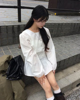 Miao Banding Strap Layered Mini Long Sleeve One Piece