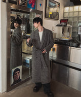 [LANARCH] カシミアブークレダブルブレストロングコート