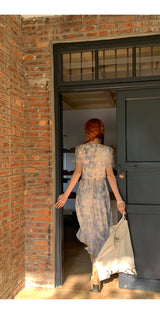 French flower shirring wrap dress