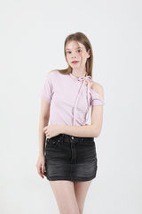 オフショルダーツイスト半袖Tシャツ Pink
