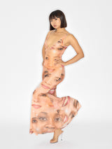 Face V-Neck Mesh Dress