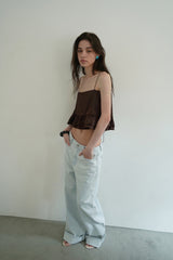 Tie satin blouse_brown