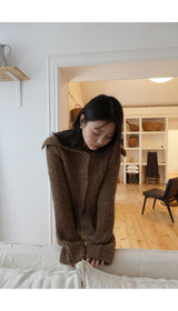 Earl grey alpaca cardigan (muffler set)