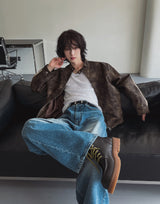 Bolt piping crack leather jacket