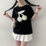 Shaon overfit cherry embroidery short sleeve t-shirt
