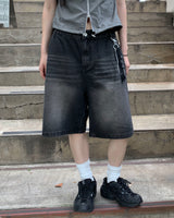 Oil bermuda denim pants
